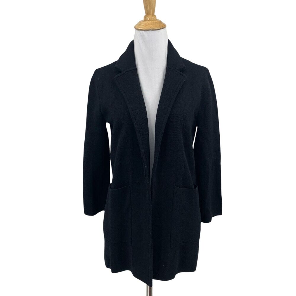 J Crew Blazer Womens XS Extra Small Black Merino Wool Open Front Pockets Notch